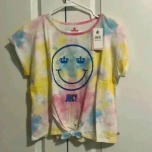 Juicy Couture Girls Size L Plus Tie Dye 100% Cotton T shirt with Tie front NWT